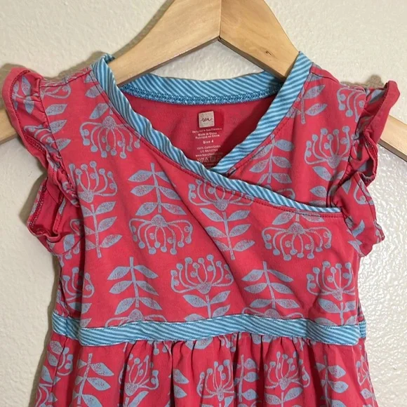 Tea Collection Red Blue Floral Short Sleeve Dress - Picture 2 of 6